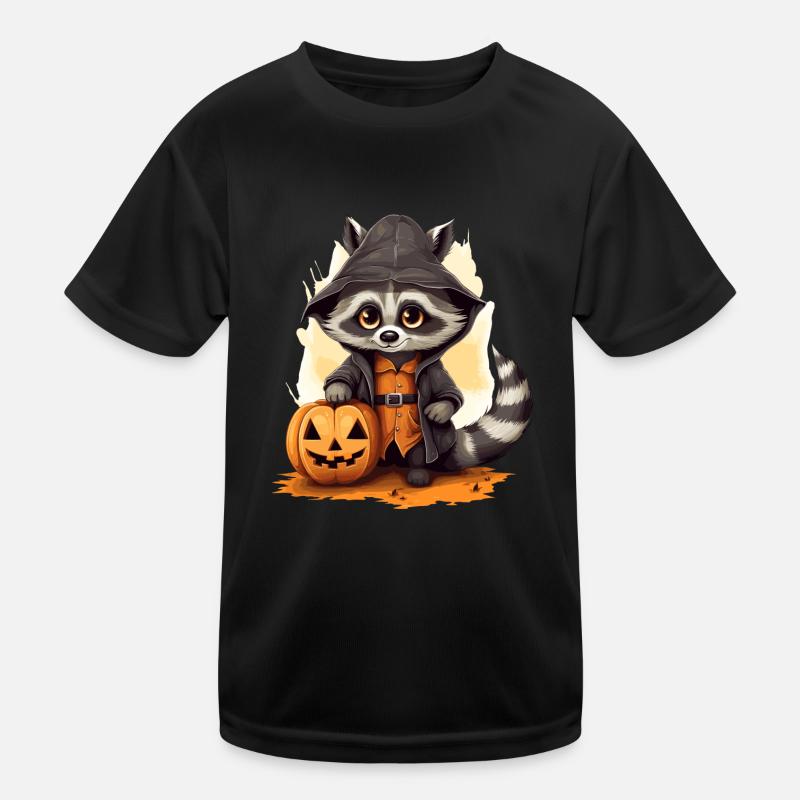 Halloween Waschbär mit Kürbis Kinder Funktions-T-Shirt