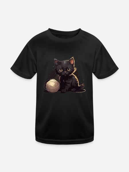 Mignon bébé chat avec boule de chaton de laine - T-shirt sport Enfant - noir - Devant