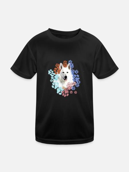 White Shepherd, German Shepherd, Paws, Print - Kids Functional T-Shirt - black - Front