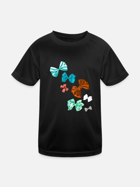 Bows, colorful bows, bow tie, check pattern - Kids Functional T-Shirt - black - Front