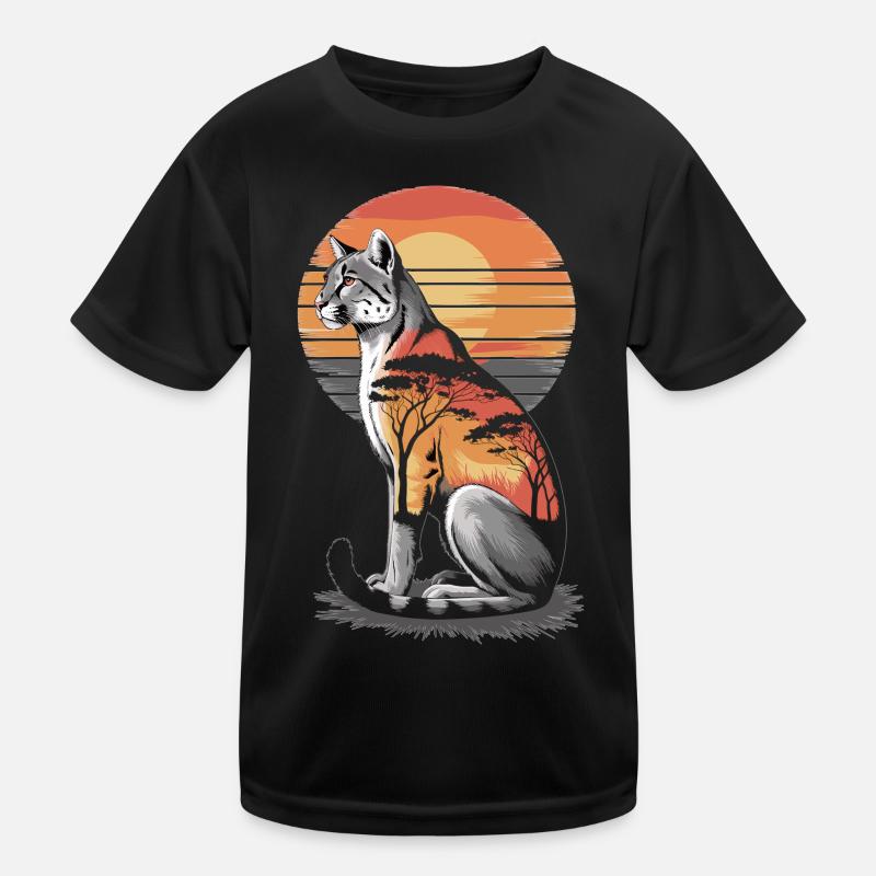 Savannah Cat Sunset Kinder Funktions-T-Shirt