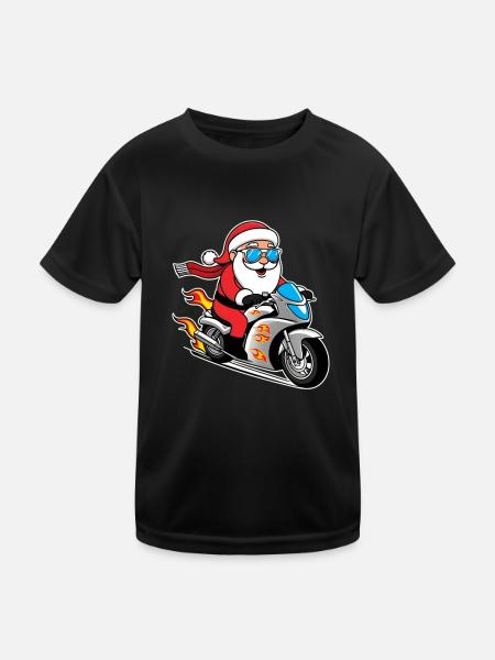 Santa Claus Santa Claus Motorcycle Rider - Kids Functional T-Shirt - black - Front