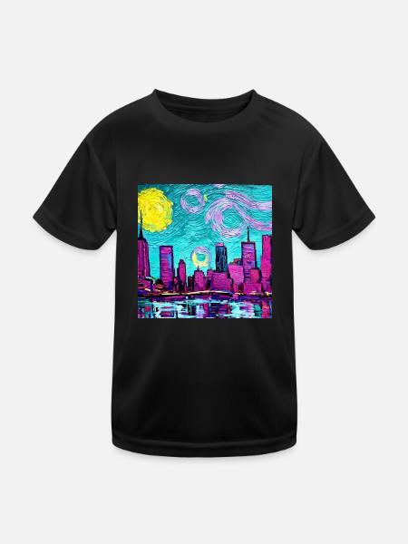 New York City Van Gogh - Kinder Funktions-T-Shirt - Schwarz