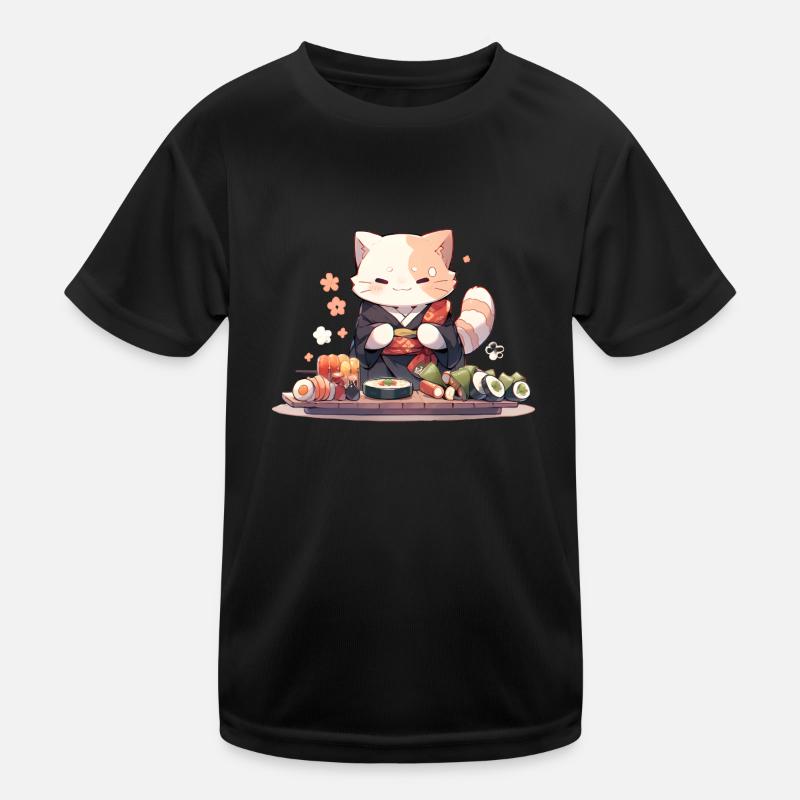 Chat samouraï mange des sushis T-shirt sport Enfant