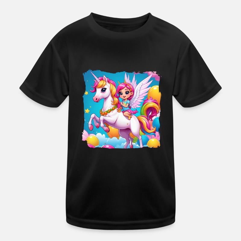 Einhorn mit Mädchen Kinder Funktions-T-Shirt