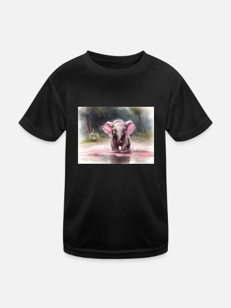 grauer Elefant mit rosa Ohren - Kinder Funktions-T-Shirt - Schwarz - Vorne