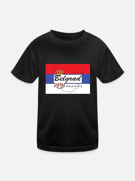 Belgrad - Hauptstadt mit GPS & Flagge - Kinder Funktions-T-Shirt - Schwarz - Vorne