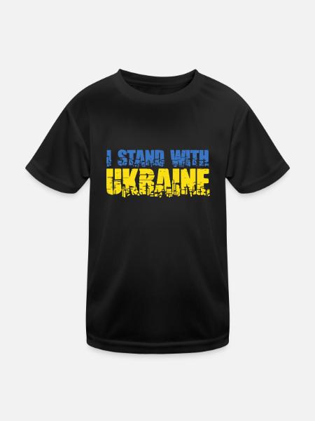 Unterstütze die Ukraine mit I stand with Ukraine - Kinder Funktions-T-Shirt - Schwarz