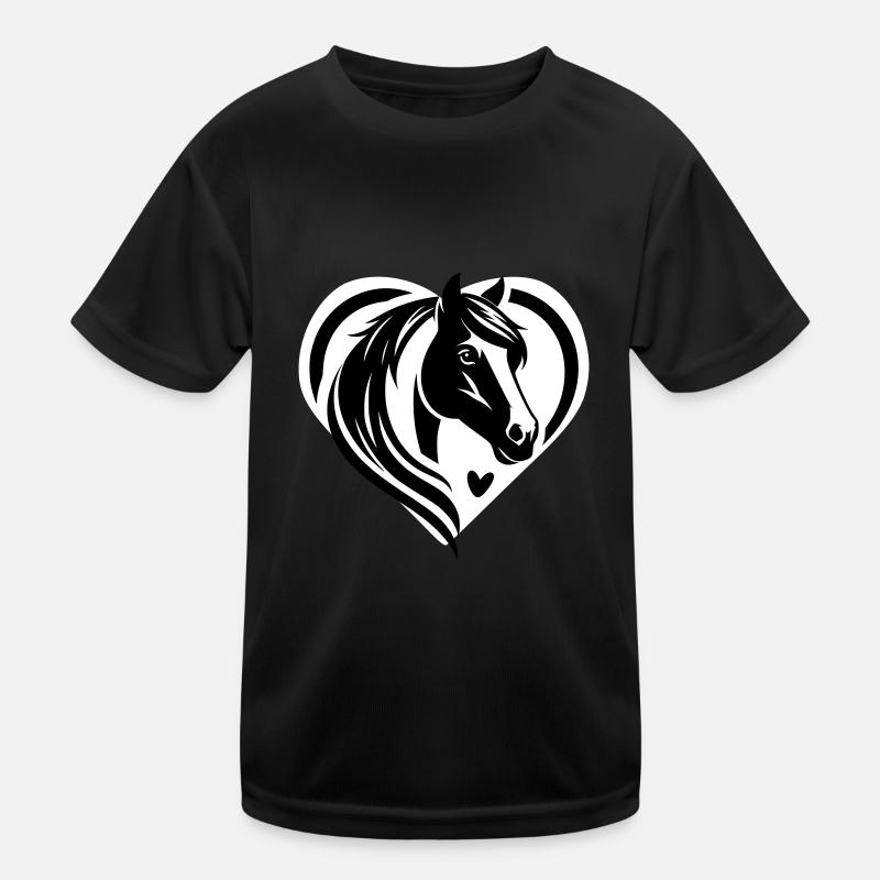 Pferdekopf Herz - Kinder Funktions-T-Shirt - Schwarz