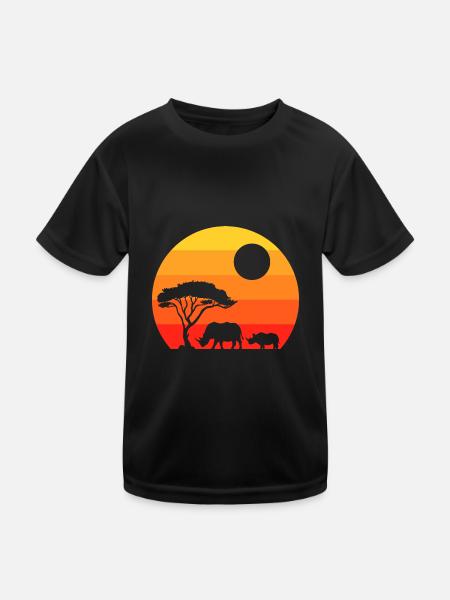 Africa Animal Lovers Rhino Gift Retro Rhino - Kids Functional T-Shirt - black - Front