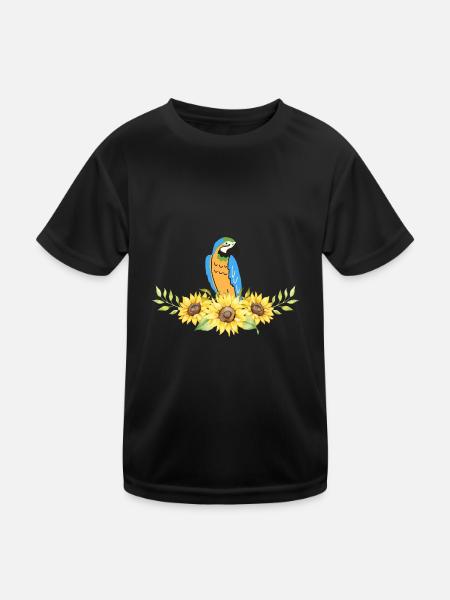 Exotisches Tier Vogel Geschenk Sonnenblume Papagei - Kinder Funktions-T-Shirt - Schwarz - Vorne