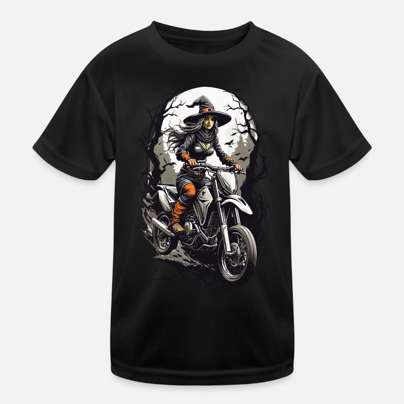 Cool Witches Biker Motorcycle Halloween on Wheels Kids Functional T-Shirt