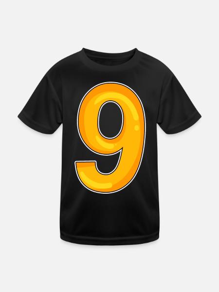 Zahl 9 - Neun - 9 Motiv in Gelb - Kinder Funktions-T-Shirt - Schwarz - Vorne