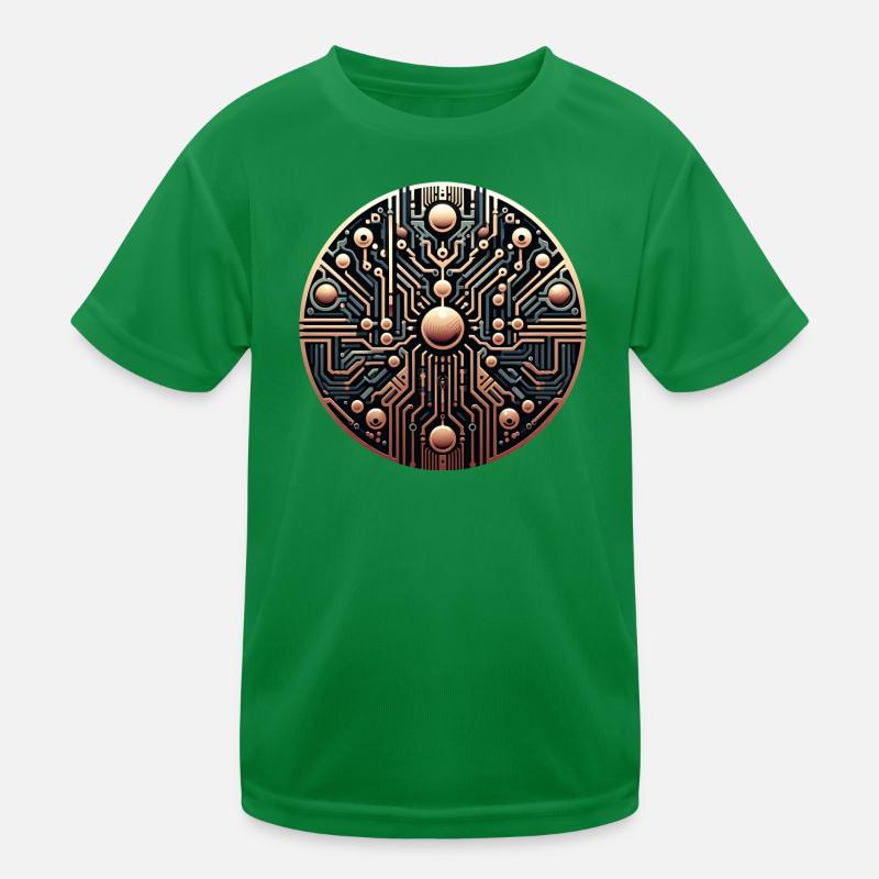 Futuristisches Schaltkreis Mandala Logo Kinder Funktions-T-Shirt