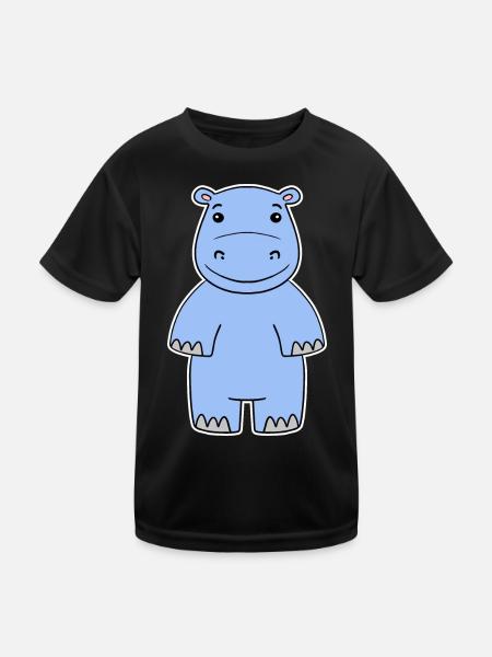 Nilpferd - Kinder Funktions-T-Shirt - Schwarz - Vorne