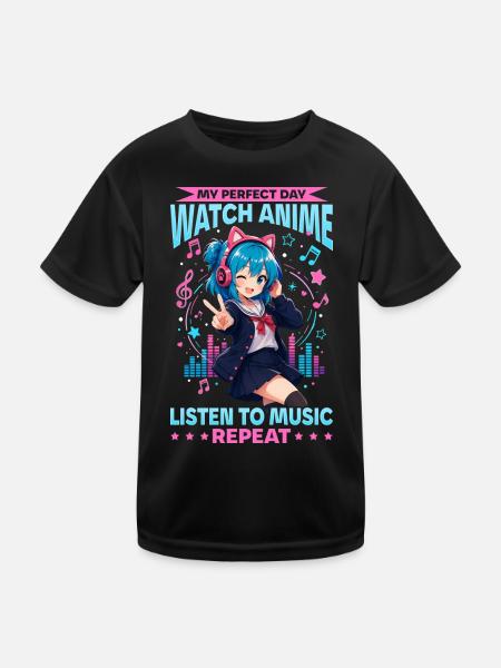 Anime and Music Chibi - Kids Functional T-Shirt - black - Front