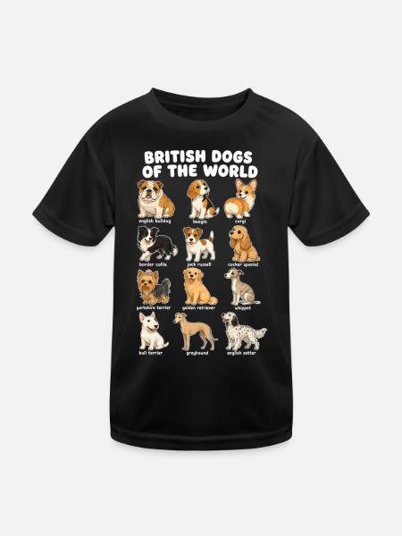  Britische Hunderassen-diagramm Niedliche - Kinder Funktions-T-Shirt - Schwarz - Vorne
