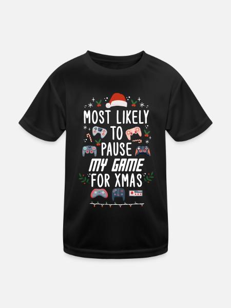 Christmas Gamer Gaming Pause My Game For Xmas - Kids Functional T-Shirt - black - Front