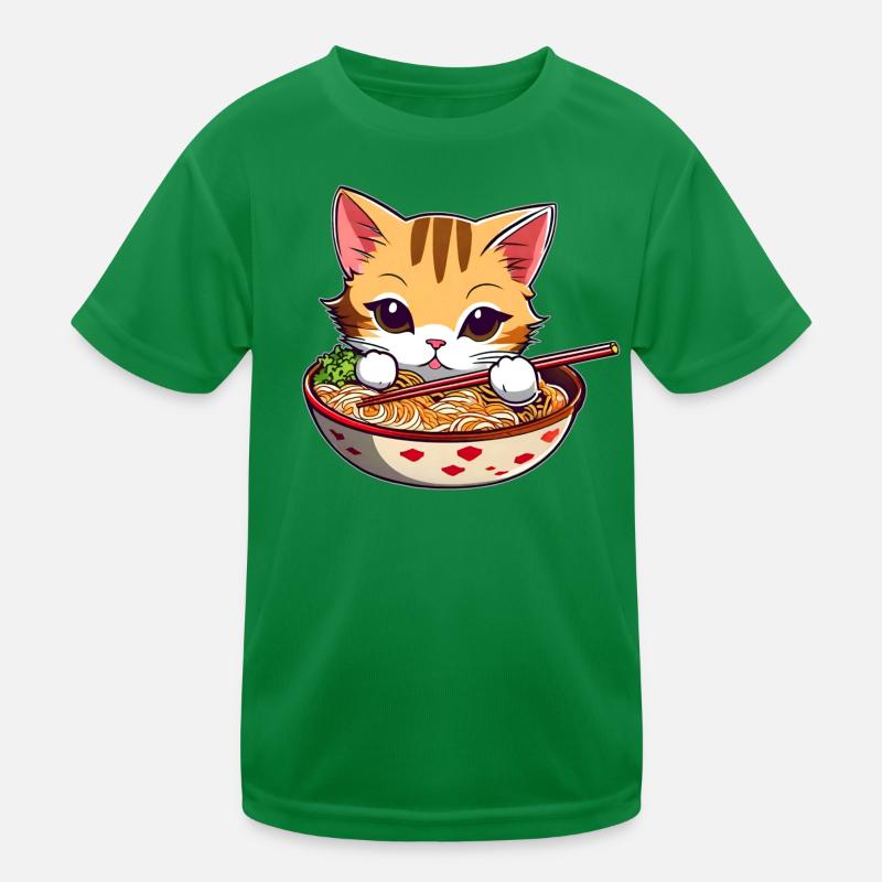 Niedliche Katze mit Ramen Suppe Kinder Funktions-T-Shirt