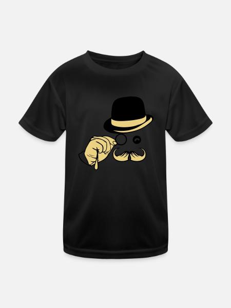 Lächeln Hut Monokel Schnurrbart Bowler - Kinder Funktions-T-Shirt - Schwarz - Vorne