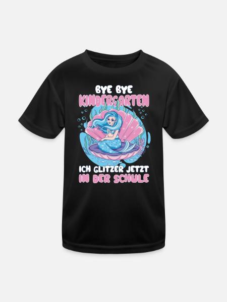 Ich glitzer jetzt in der Schule Meerjungfrau - Kinder Funktions-T-Shirt - Schwarz - Vorne