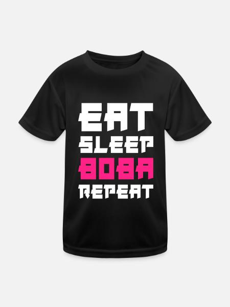 Eat Sleep Boba Repeat Bubbe Tea - Kinder Funktions-T-Shirt - Schwarz - Vorne