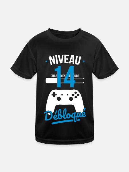 Anniversaire 14 ans - Niveau 14 débloqué - Gamer - T-shirt sport Enfant - noir - Devant