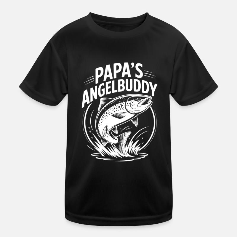 Angeln mit Papa springende Forelle Kinder Funktions-T-Shirt