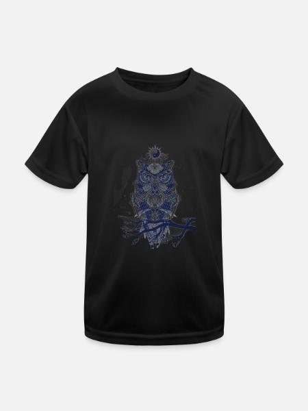 Eule - Kinder Funktions-T-Shirt - Schwarz