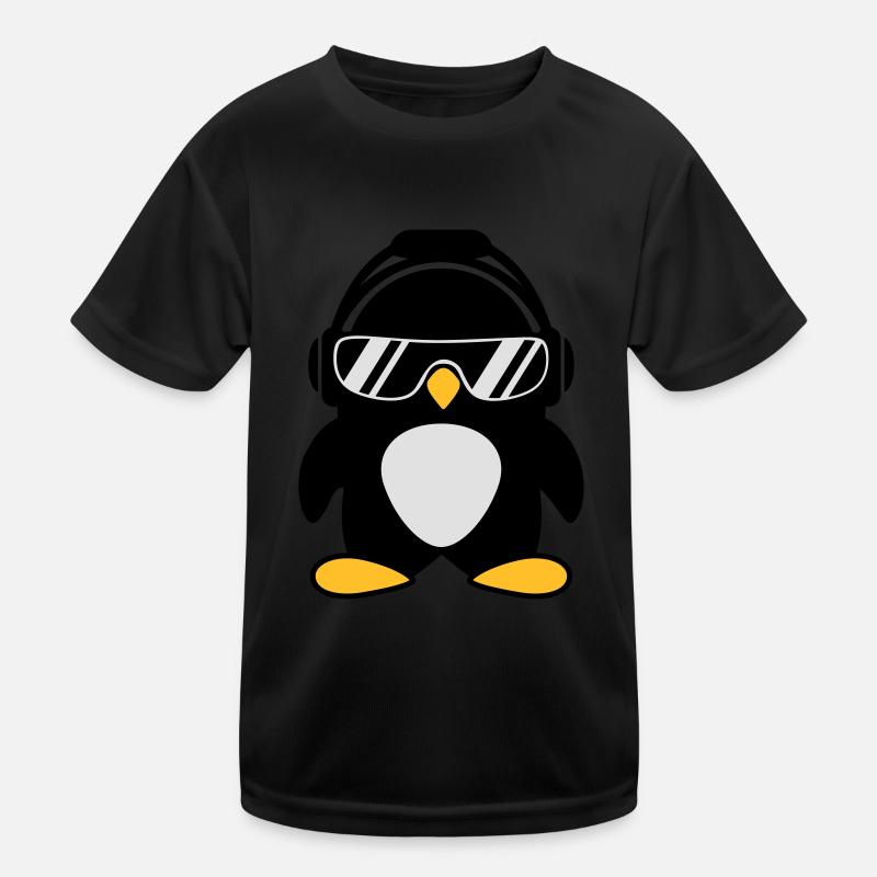 Pinguin mit Kopfhörer - Kinder Funktions-T-Shirt - Schwarz
