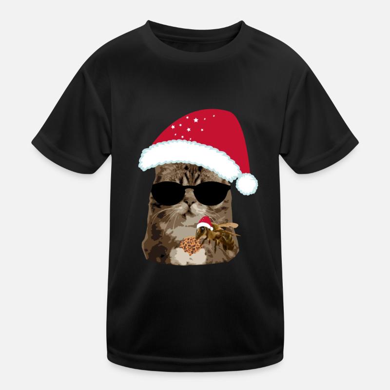 Chat de Noël cool avec biscuit d’abeille T-shirt sport Enfant