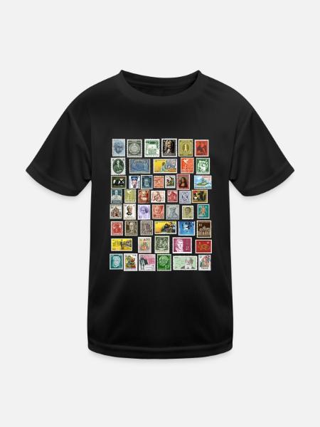 Design of postage stamps - Kids Functional T-Shirt - black