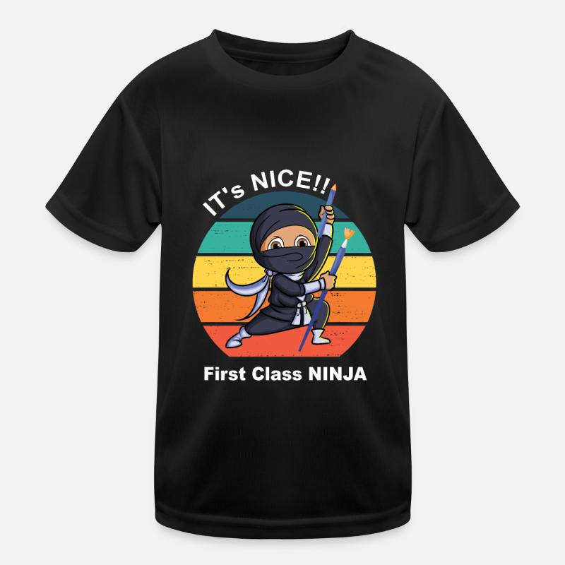 First Class Ninja - Kinder Funktions-T-Shirt - Schwarz