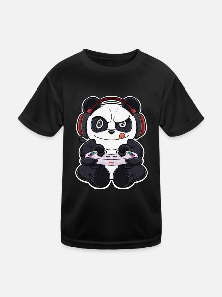 Panda With Gaming Controller I Funny Gaming I - Kinder Funktions-T-Shirt - Schwarz