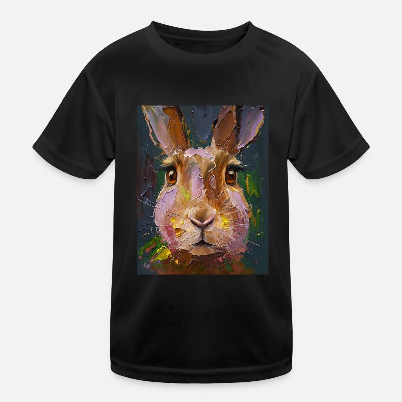 Hase Gemälde Ölfarben Geschenk Kinder Funktions-T-Shirt