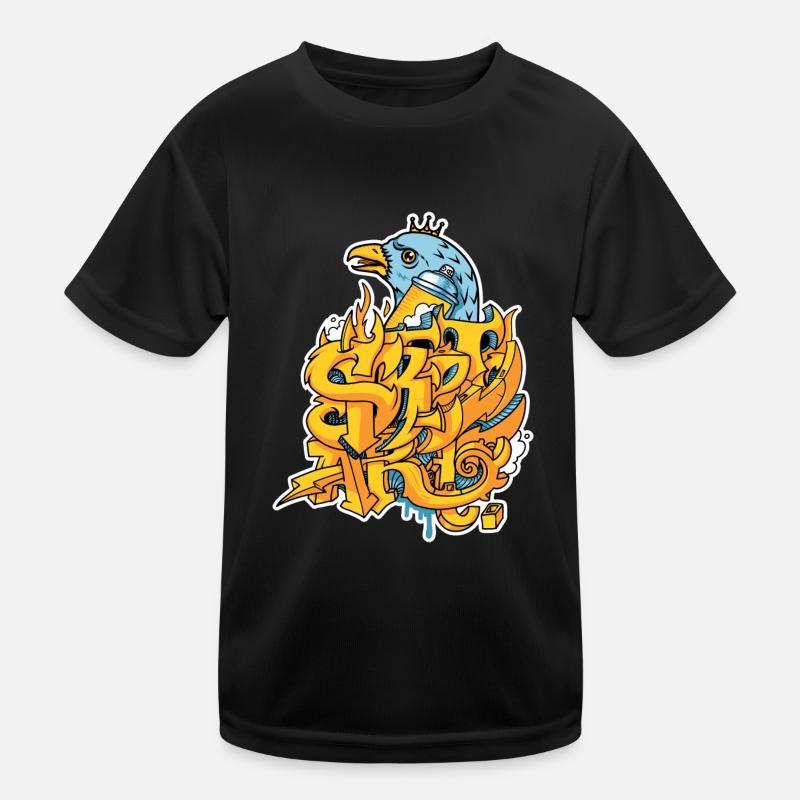 Graffiti street art with eagle and crown - Kids Functional T-Shirt - black