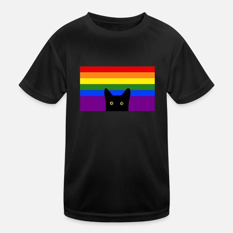 Peeking Cat on Rainbow Flag Kids Functional T-Shirt