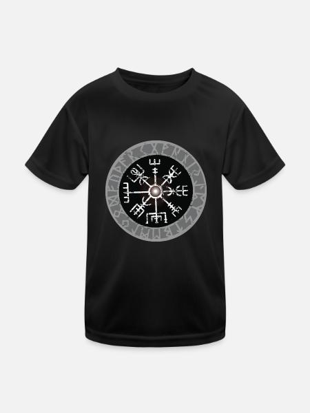 Weißer Wikinger Kompass Valhalla Vegvisir - Kinder Funktions-T-Shirt - Schwarz