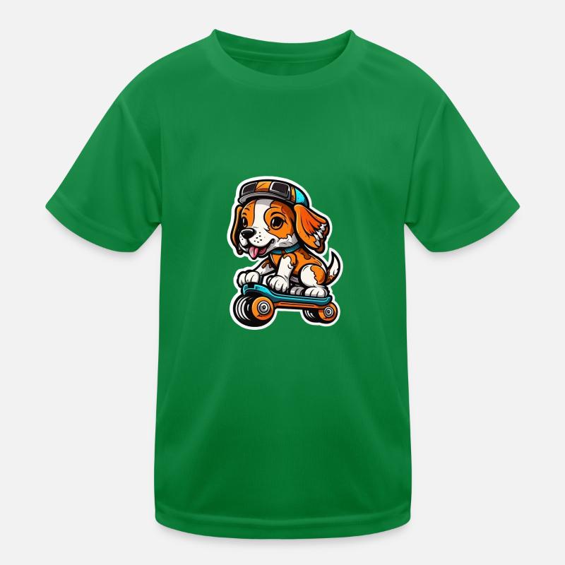 Sweet dog on a skateboard Kids Functional T-Shirt