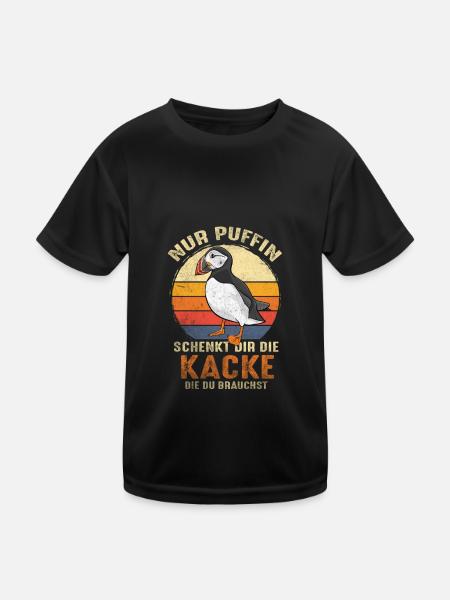 Papageientaucher - Kinder Funktions-T-Shirt - Schwarz - Vorne