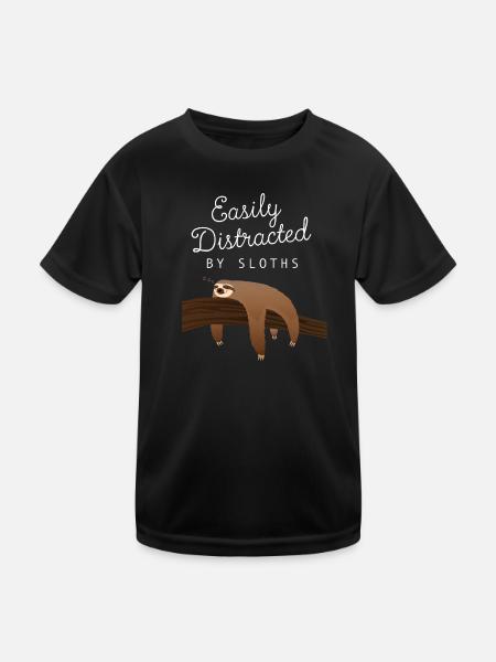Easily Distracted By Sloth's Sloth - Kids Functional T-Shirt - black - Front