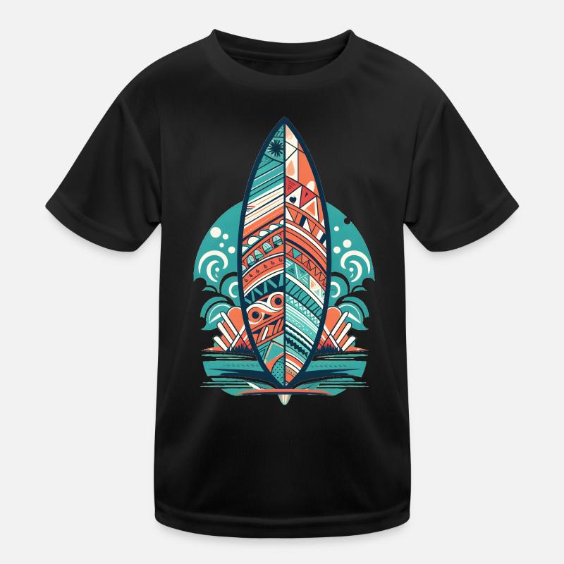 Surfbrett - Kinder Funktions-T-Shirt - Schwarz