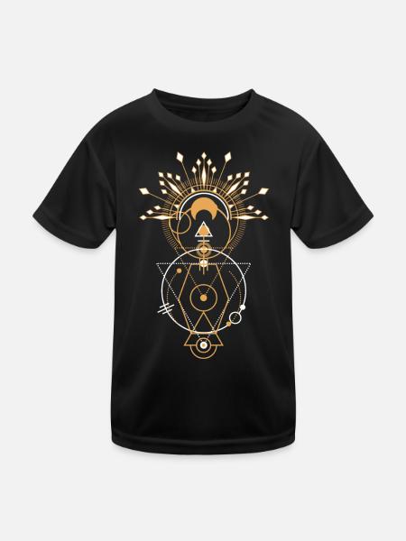 Mandala der Goldenen Heiligen Geometrie - Kinder Funktions-T-Shirt - Schwarz - Vorne