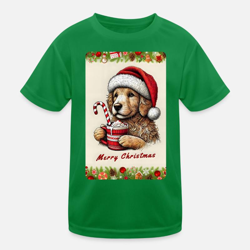 Christmas Puppy with Hot Chocolate Kids Functional T-Shirt