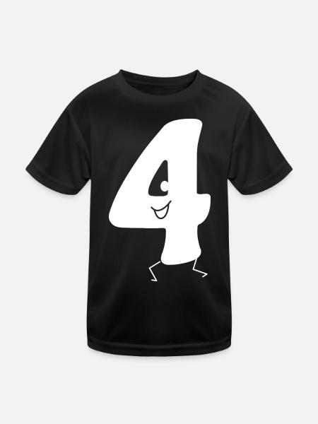 Lustige Vier: Minimalistische Ziffer 4 | Vierter - Kinder Funktions-T-Shirt - Schwarz - Vorne