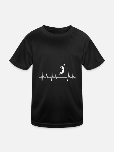 Volleyball Damen Herzschlag Aufschlag Beachvolley - Kinder Funktions-T-Shirt - Schwarz - Vorne