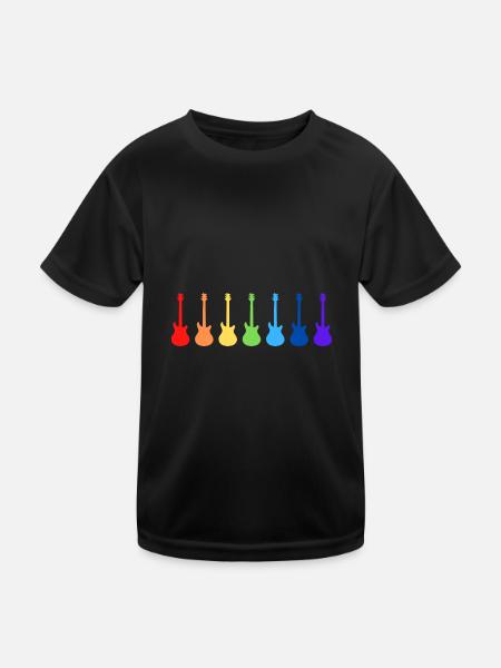 Gitarren Musik LGBT GAY Pride Shirt Guitar Rainbow - Kids Functional T-Shirt - black - Front