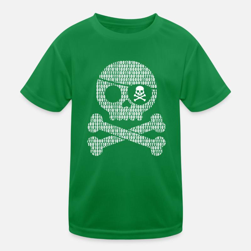 Digital Pirate Binär Code | Digitaler Schädel Kinder Funktions-T-Shirt