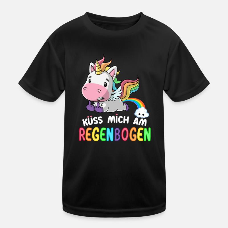 Süßes Einhorn | Küss mich am Regenbogen Kinder Funktions-T-Shirt