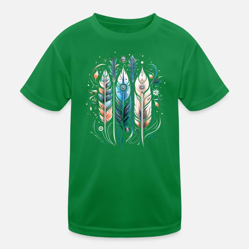 Colorful Feathers, Boho, Ethnic, Style, Indian, Pattern Kids Functional T-Shirt